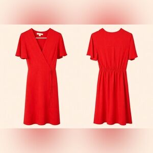 Monteau Red Short-Sleeve Wrap Mini Dress